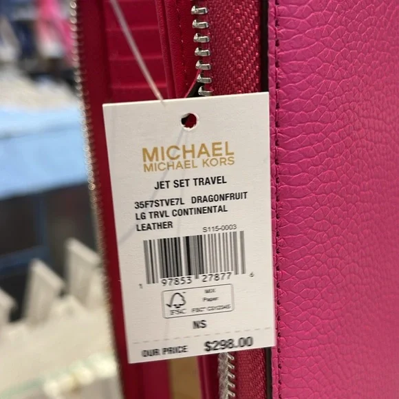MICHAEL KORS JST Leather Continental Wristlet Phone Case Wallet 
Dragonfruit NWT - Picture 10 of 16